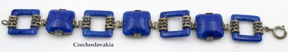 Signed Czechoslovakia Blue Faux Lapis Bracelet - image 2