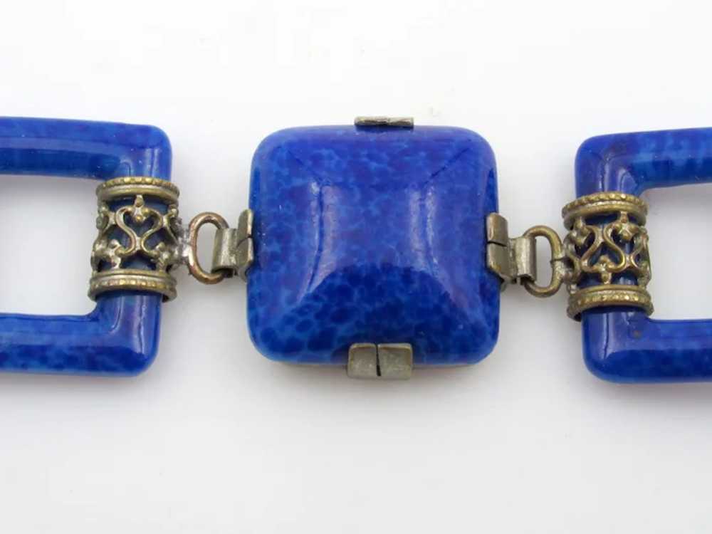 Signed Czechoslovakia Blue Faux Lapis Bracelet - image 3