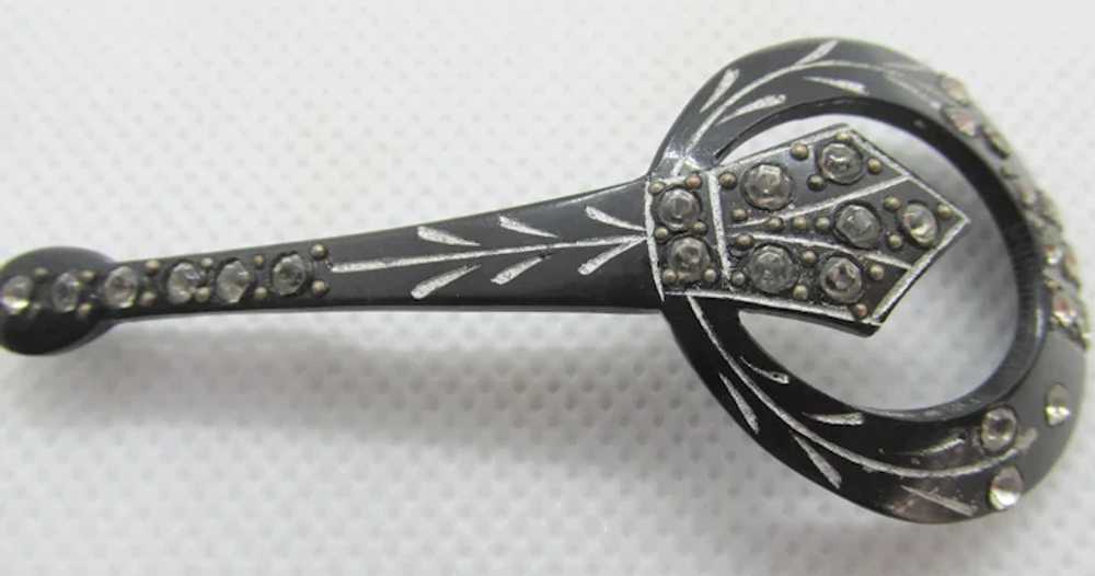 Art Deco Black Celluloid Rhinestone Hat Flash Pin… - image 4