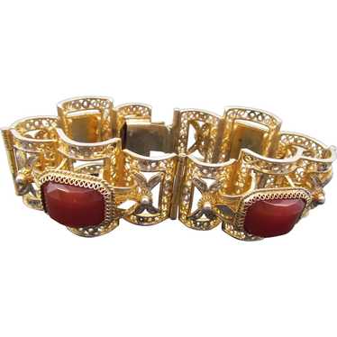 Chinese Export 800 Vermeil Carnelian Filigree Bra… - image 1