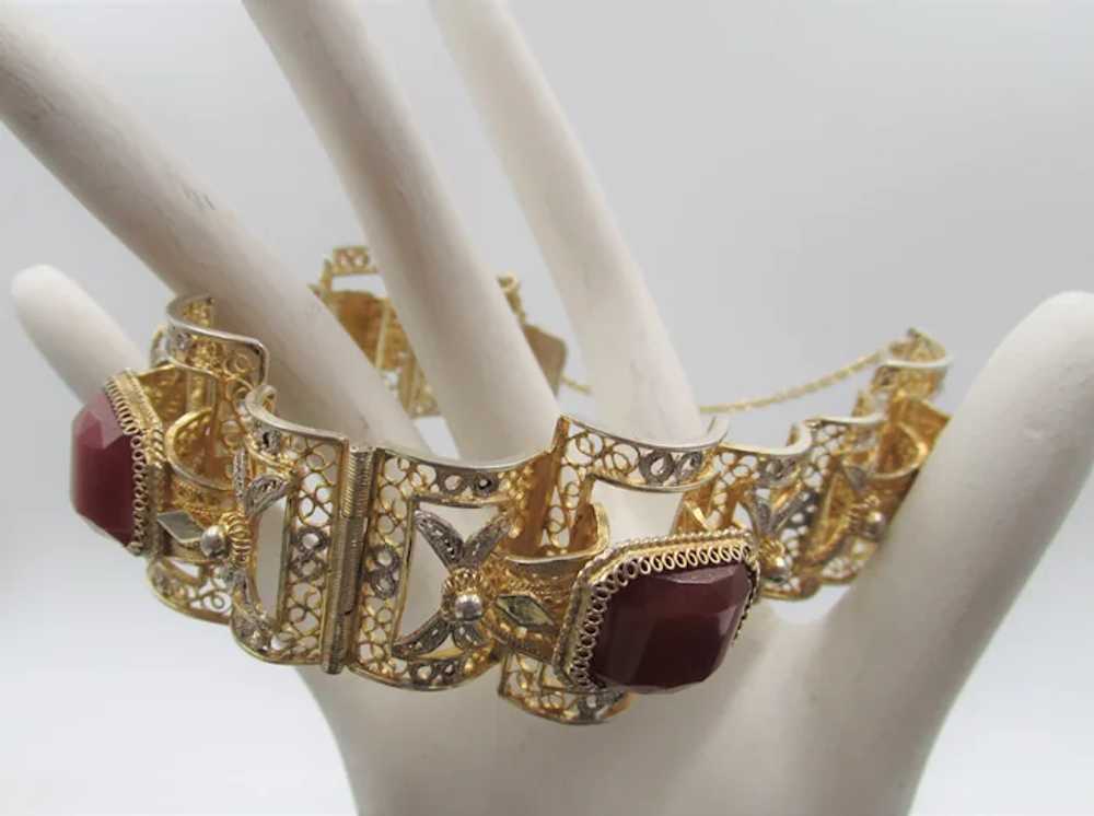 Chinese Export 800 Vermeil Carnelian Filigree Bra… - image 3