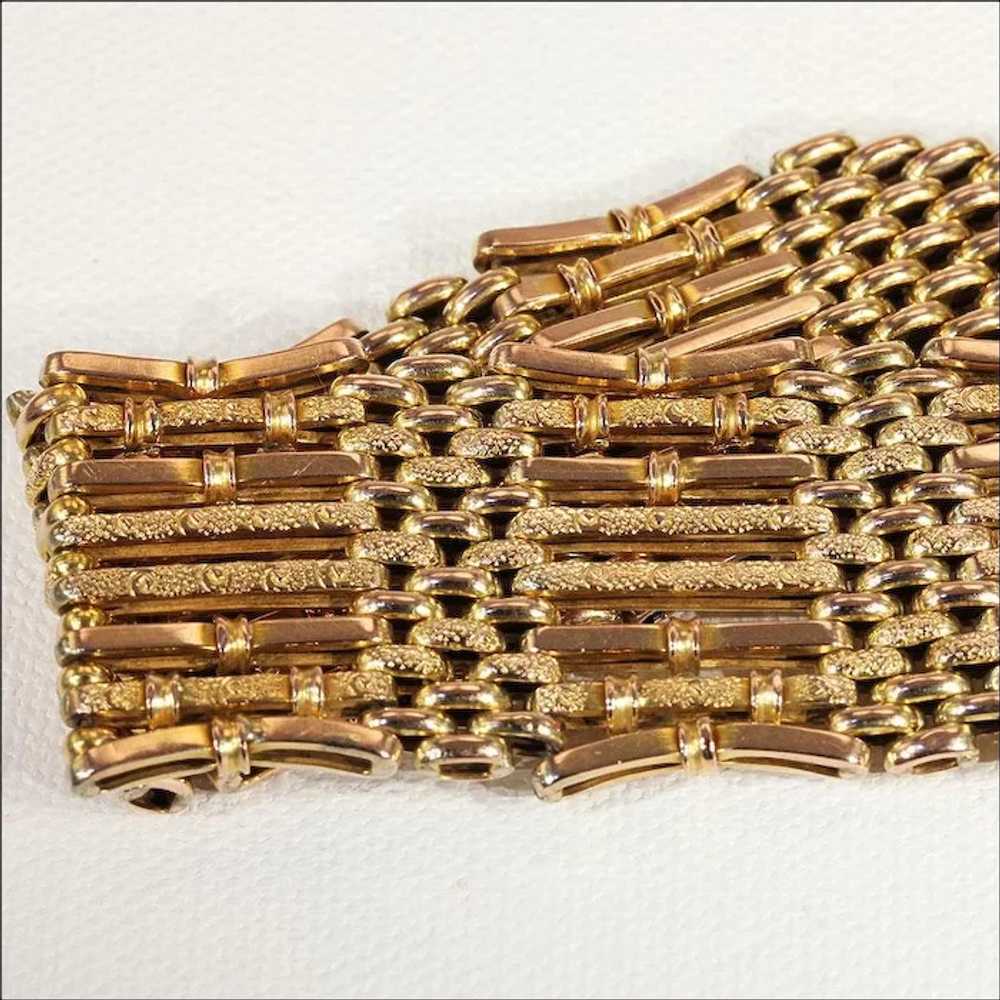 Antique Victorian Wide Gate Bracelet in 9k Gold w… - image 3