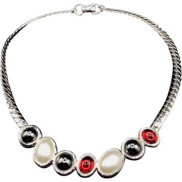 Vintage Collar Necklace with Red Glass & Hematite… - image 1