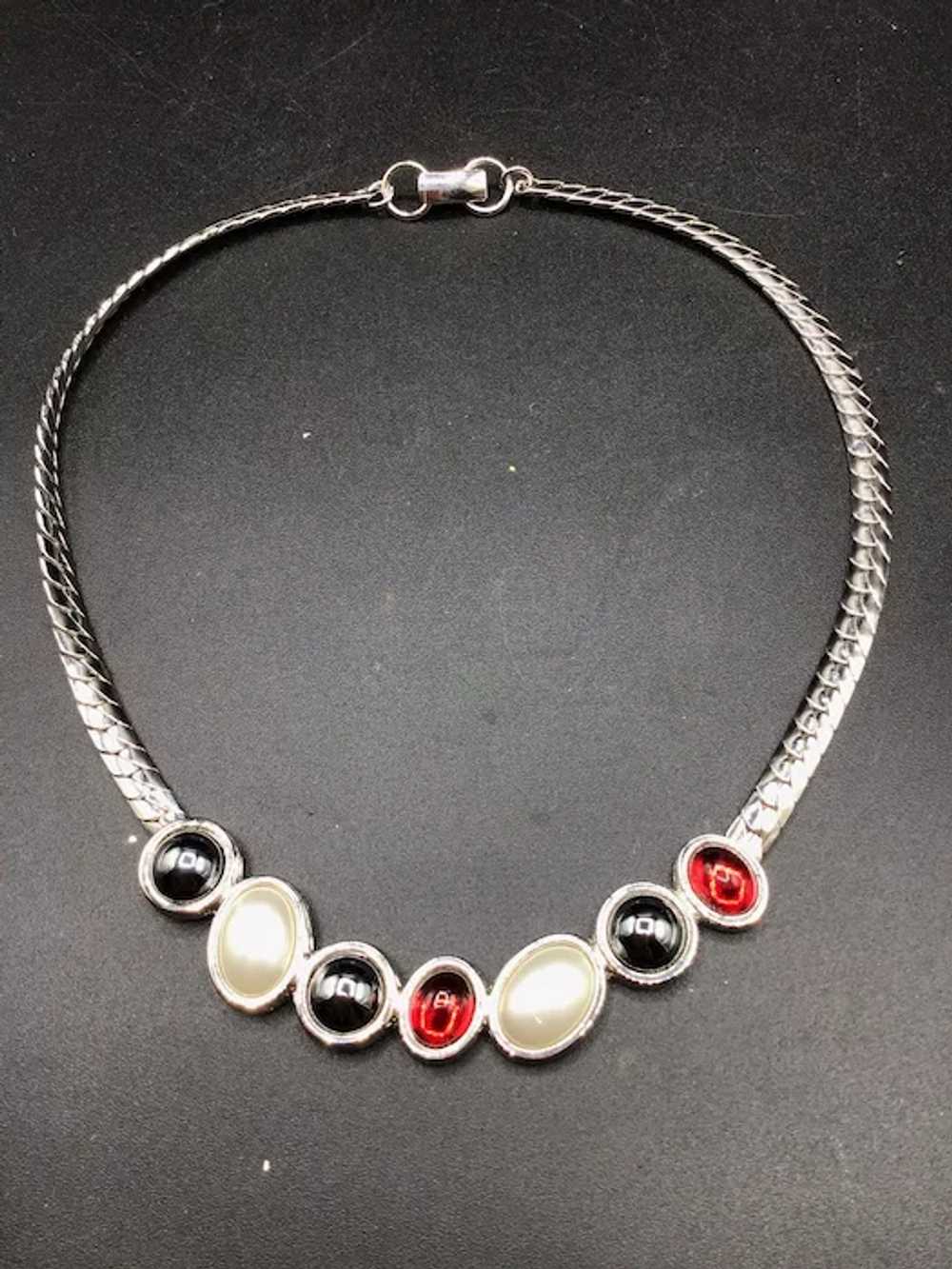 Vintage Collar Necklace with Red Glass & Hematite… - image 2