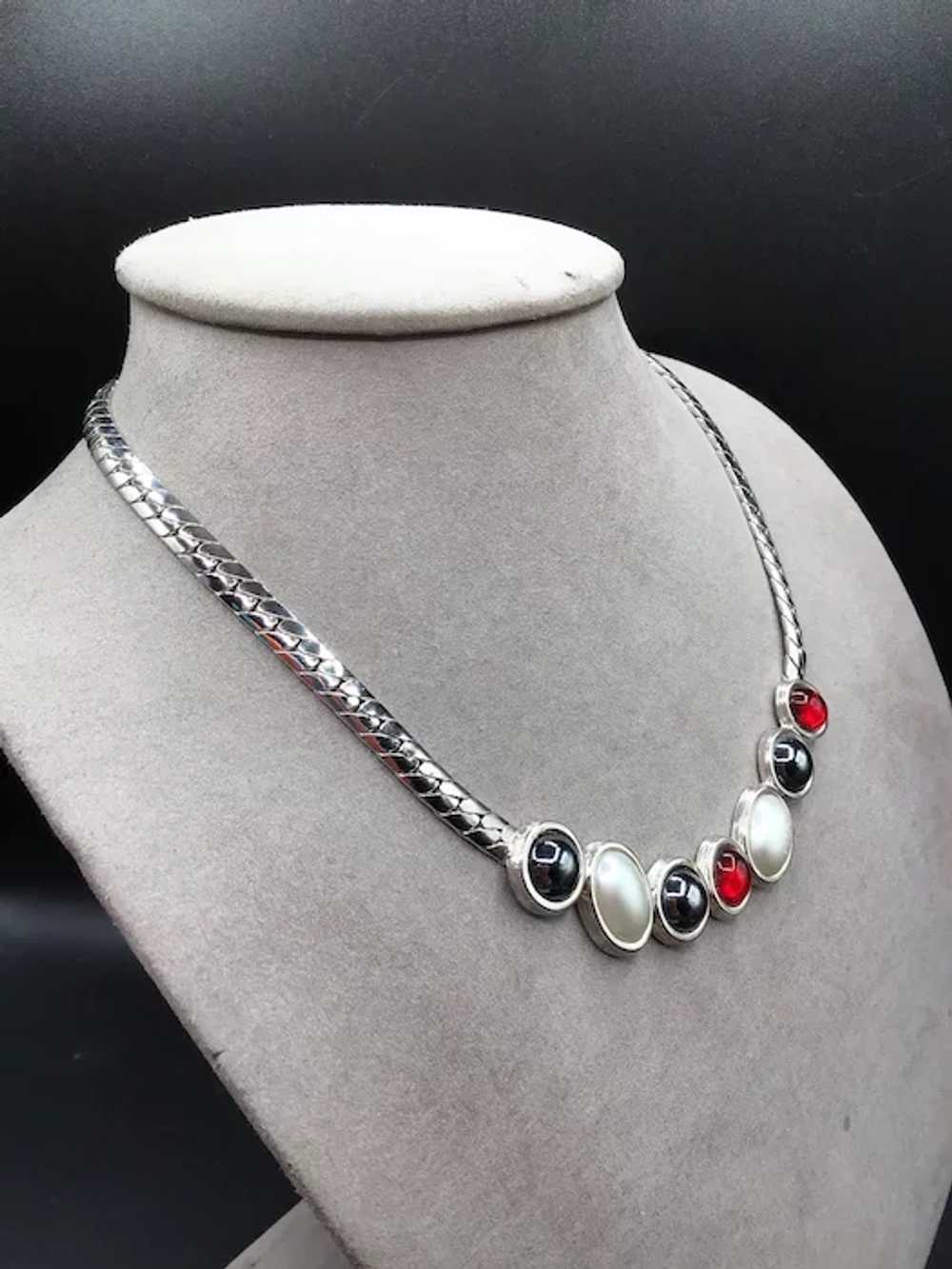 Vintage Collar Necklace with Red Glass & Hematite… - image 4