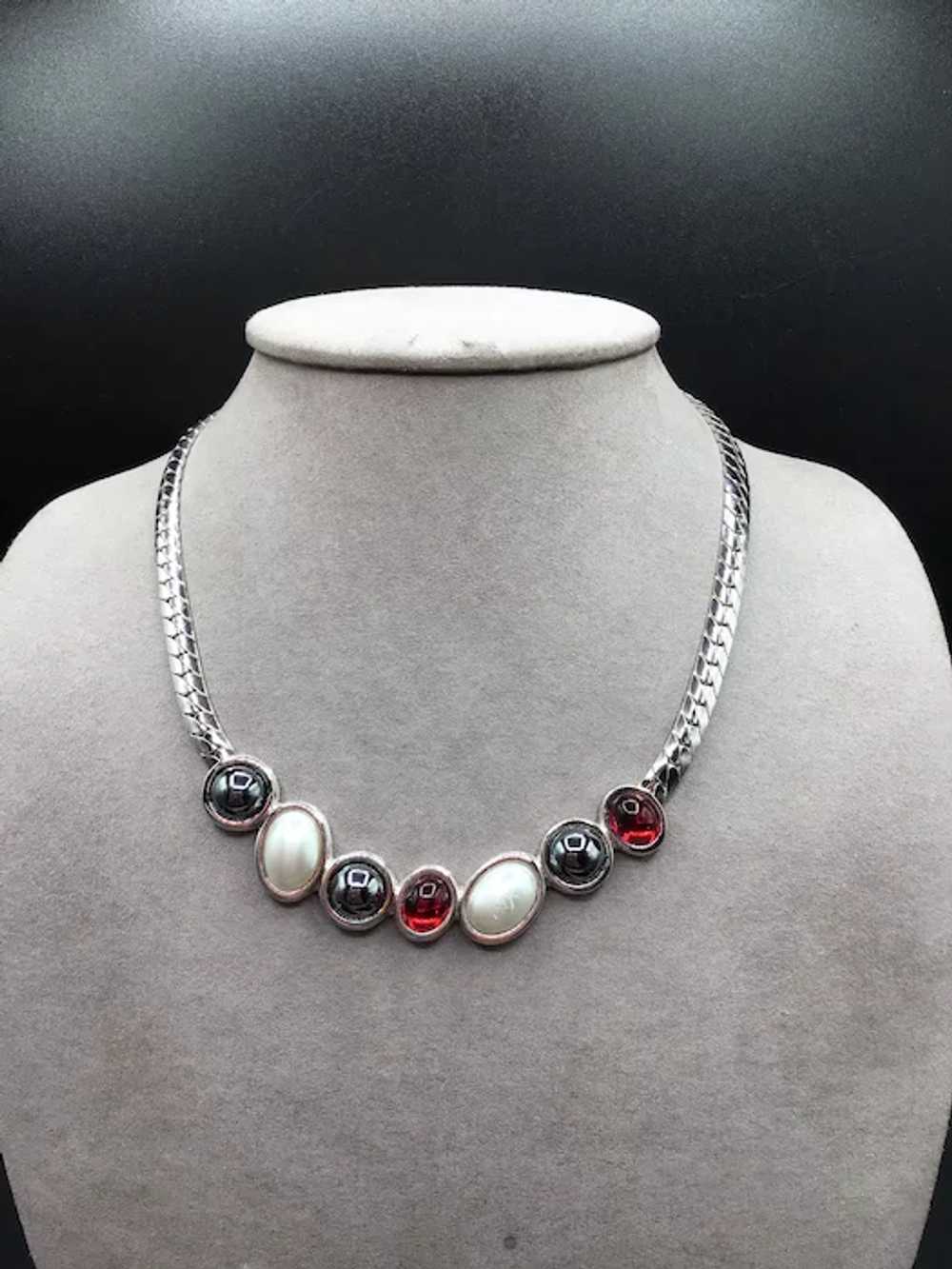 Vintage Collar Necklace with Red Glass & Hematite… - image 5