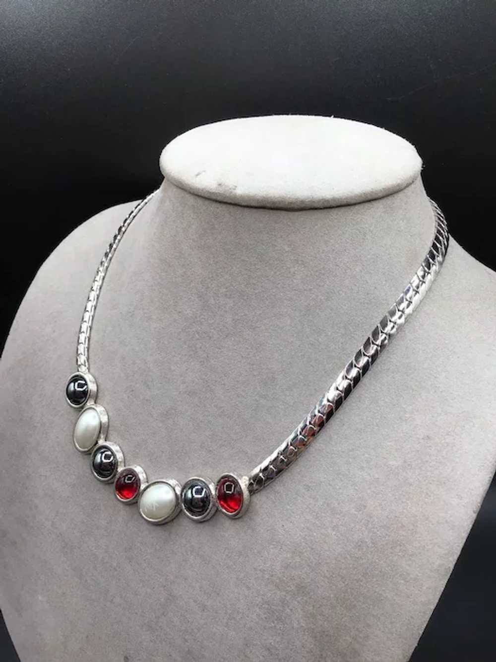 Vintage Collar Necklace with Red Glass & Hematite… - image 6