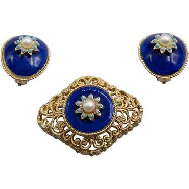 English Cloisonne Vitreous Enamel Brooch and Clip… - image 1