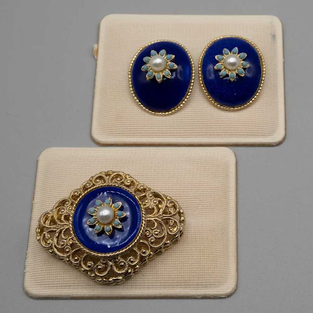 English Cloisonne Vitreous Enamel Brooch and Clip… - image 2