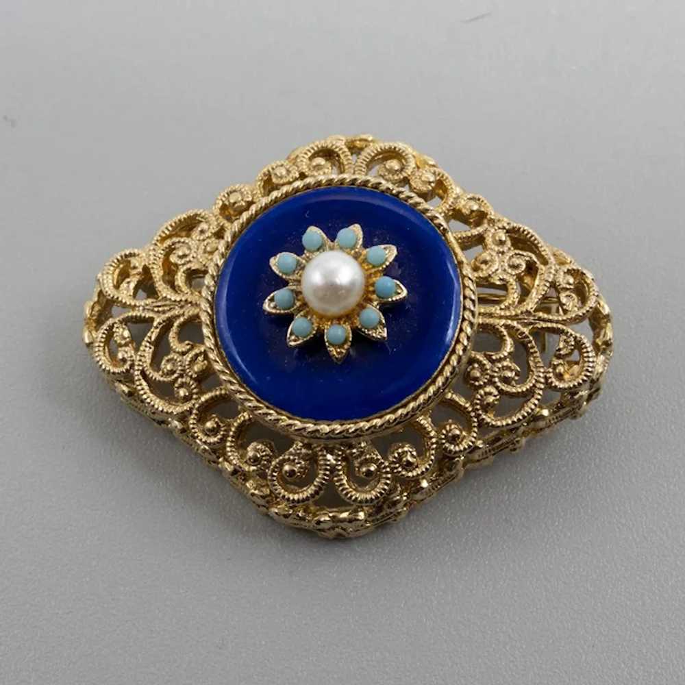 English Cloisonne Vitreous Enamel Brooch and Clip… - image 3