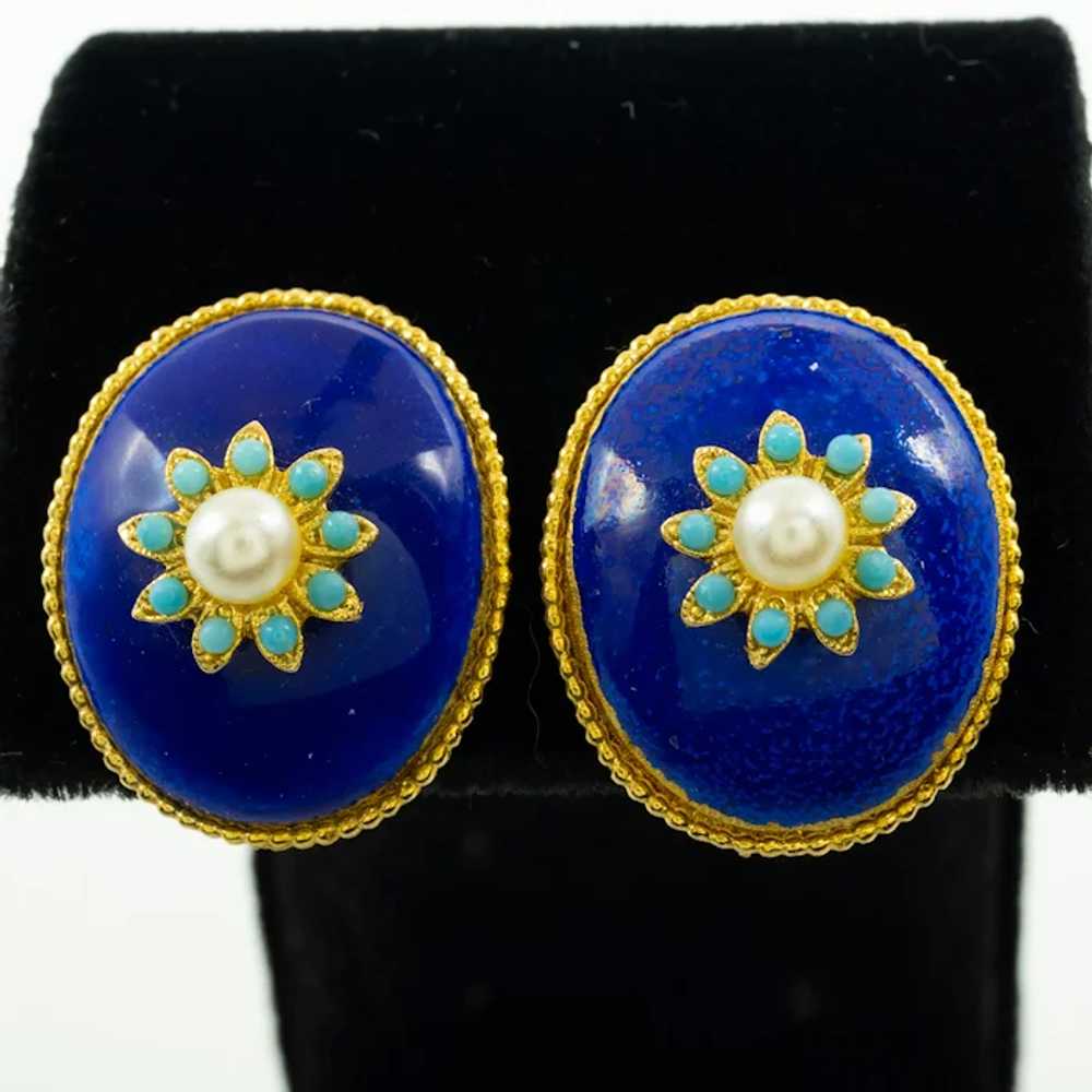 English Cloisonne Vitreous Enamel Brooch and Clip… - image 4