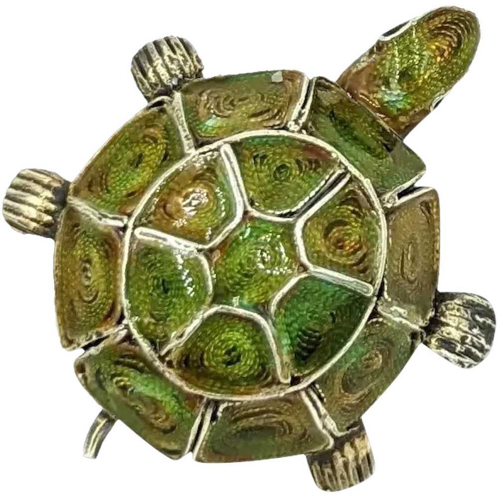 Adorable 800 Silver Plique-A-Jour Vintage Tortois… - image 1