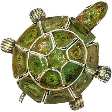Adorable 800 Silver Plique-A-Jour Vintage Tortois… - image 1
