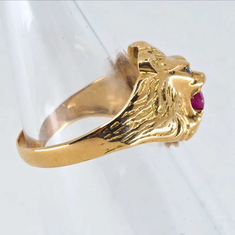 18K solid gold diamond and ruby lion head Finely … - image 10