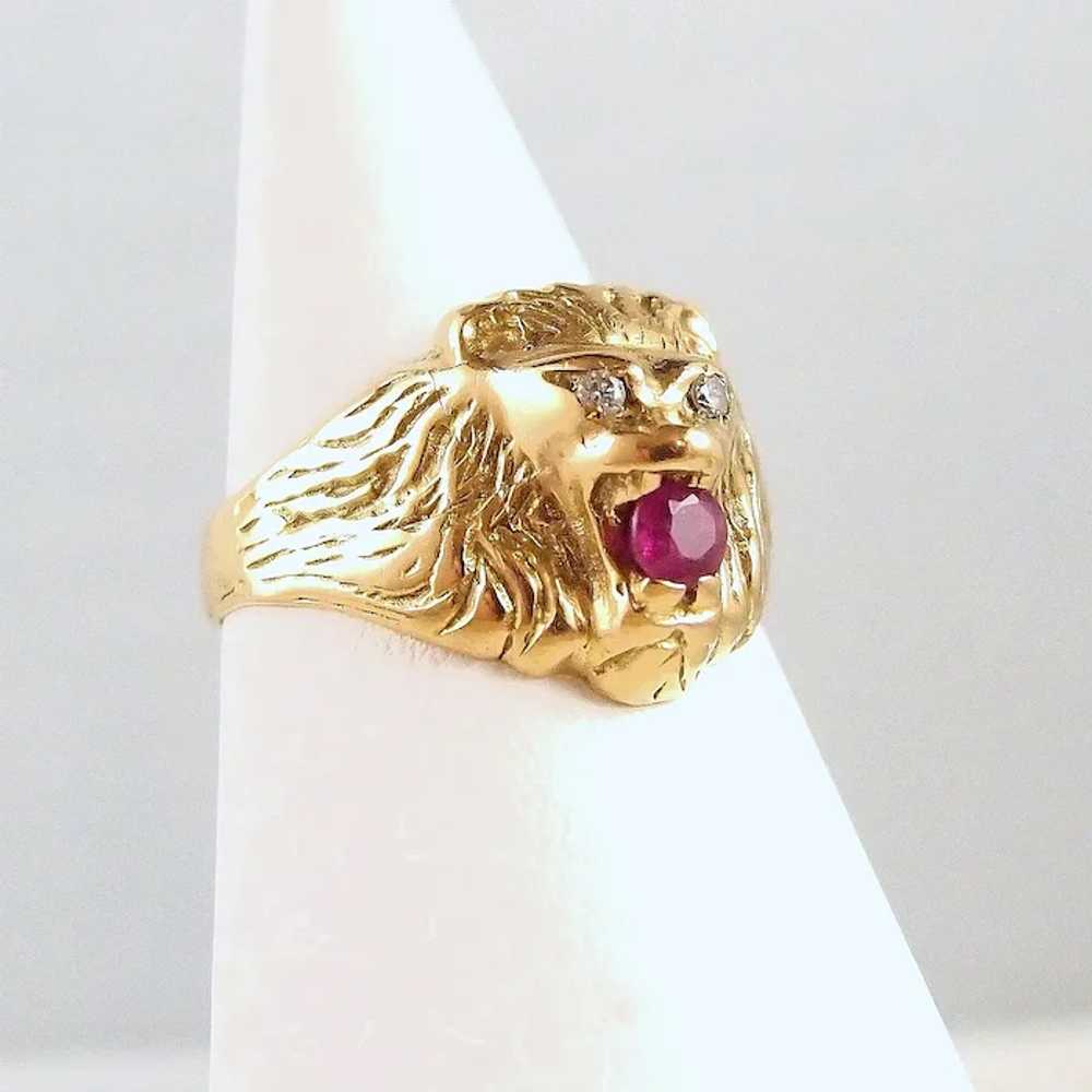 18K solid gold diamond and ruby lion head Finely … - image 11