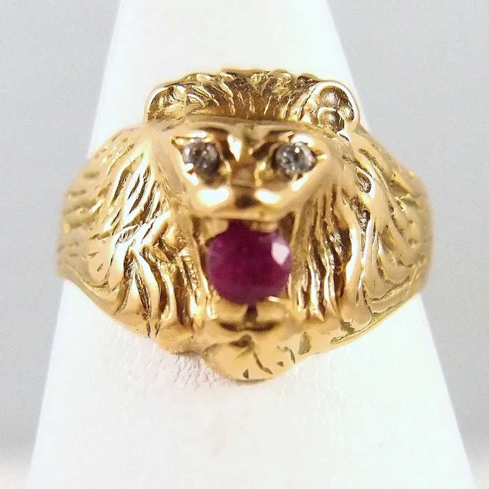 18K solid gold diamond and ruby lion head Finely … - image 12