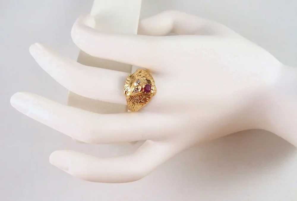 18K solid gold diamond and ruby lion head Finely … - image 4