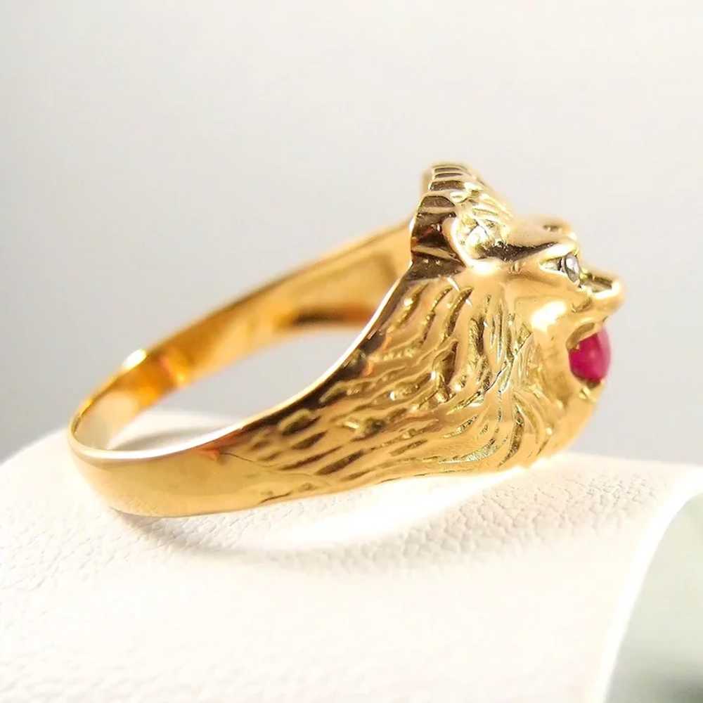 18K solid gold diamond and ruby lion head Finely … - image 5