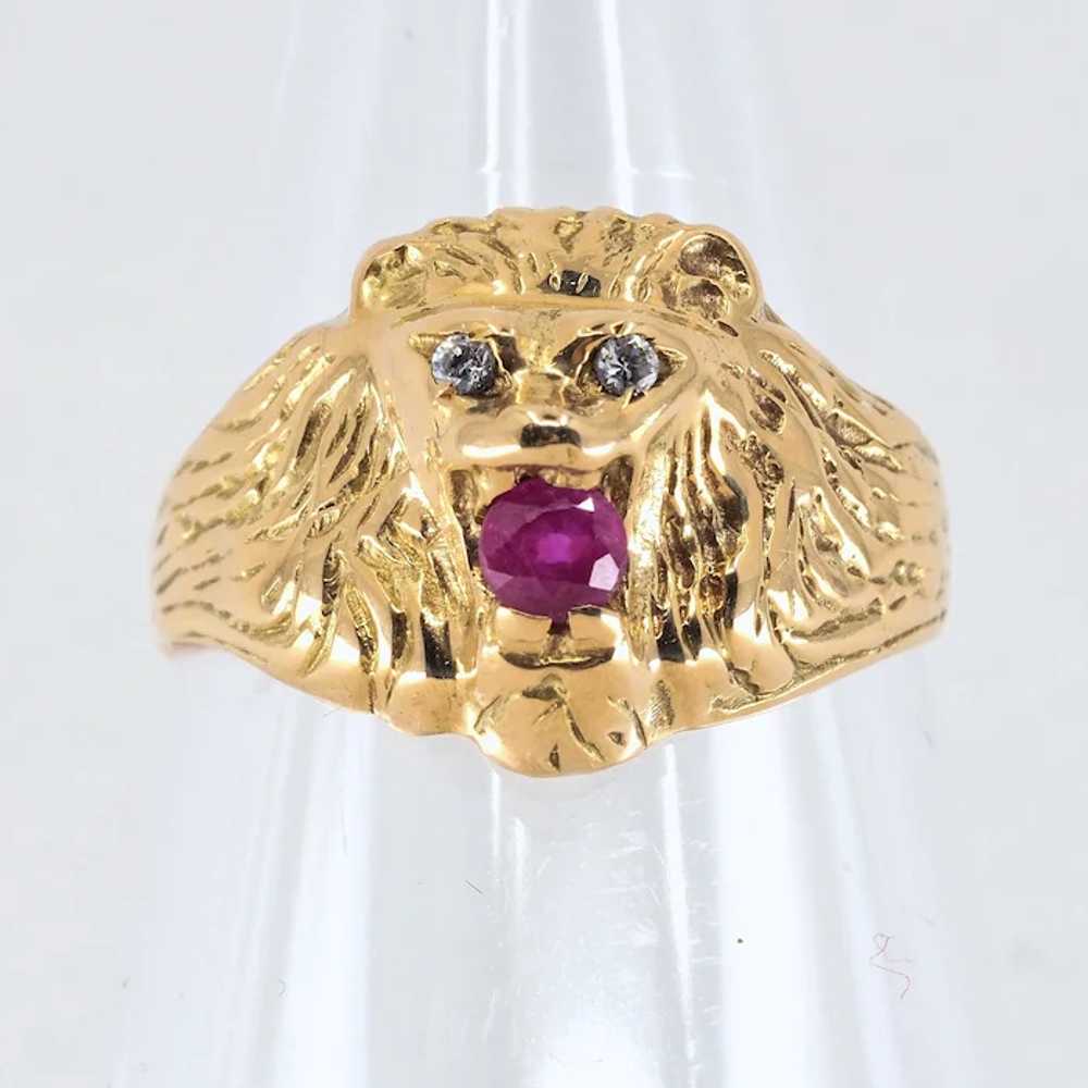 18K solid gold diamond and ruby lion head Finely … - image 6