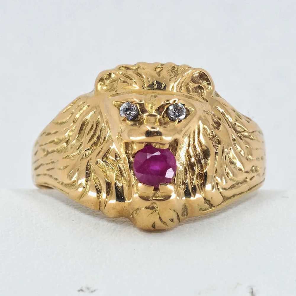 18K solid gold diamond and ruby lion head Finely … - image 9