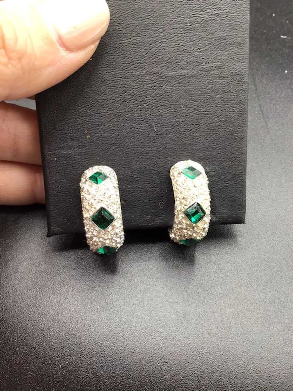 KJL Hoops Earrings Emerald Green Stones Rhineston… - image 2