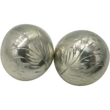 Sterling Silver Etched Domed Button Earrings