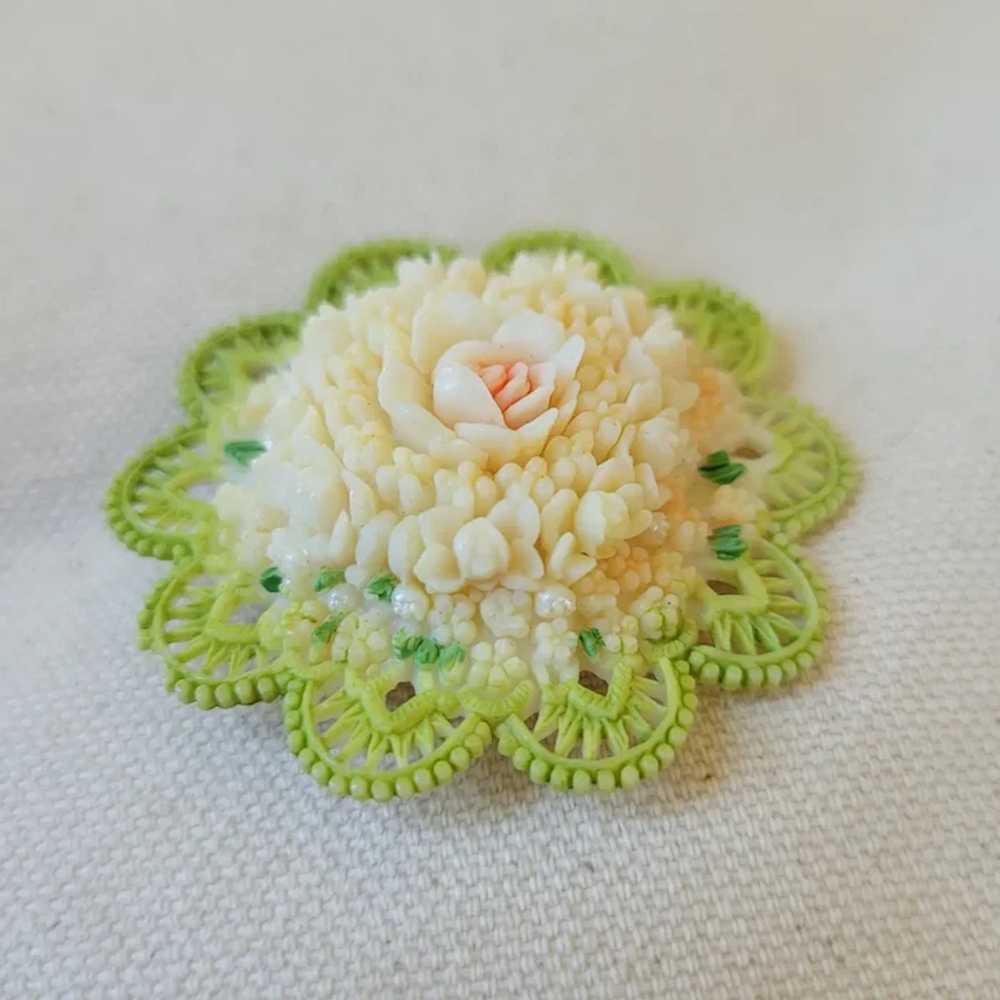 Vintage Celluloid Tinted Flower Pin Occupied Japan - image 3