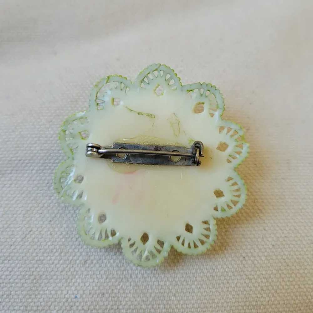 Vintage Celluloid Tinted Flower Pin Occupied Japan - image 7