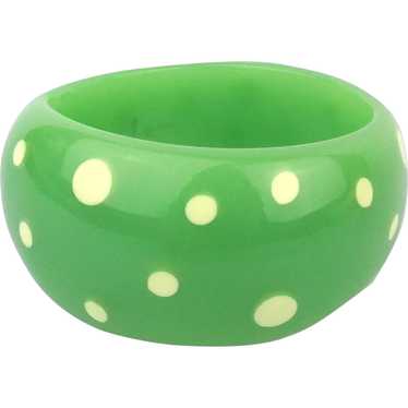 Wide Green Lucite Bracelet w/ Infused Polka Dot Sp