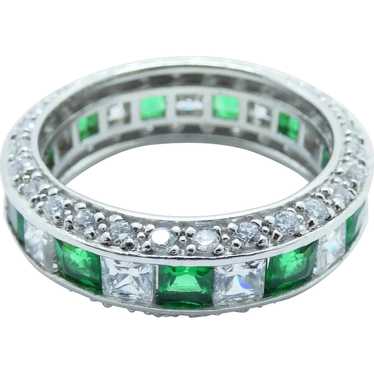 Green and White Cubic Zirconia Silver Eternity Ban