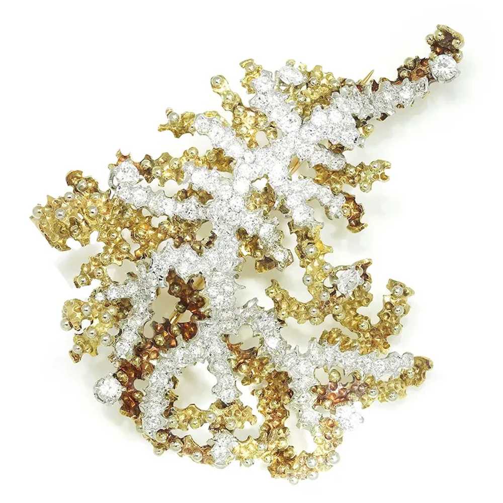 Vintage Diamond Sea Anemone Brooch Pin 18K Two To… - image 3