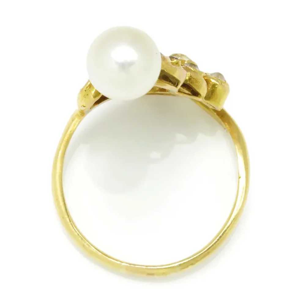 Vintage Pearl Ring with Old Mine Cut Diamonds 18K… - image 6