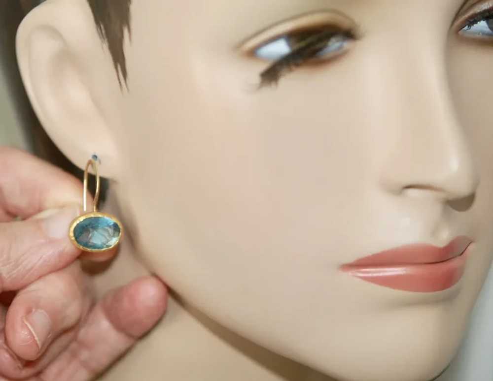 24K Gold Wrapped Blue Kyanite Gem Dangle Earrings - image 2