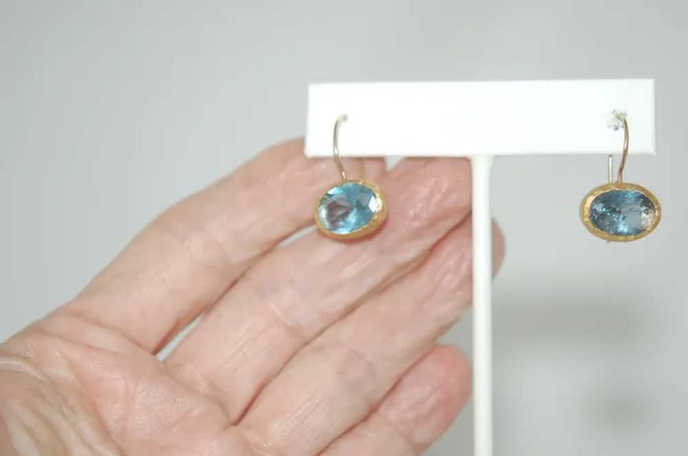 24K Gold Wrapped Blue Kyanite Gem Dangle Earrings - image 3