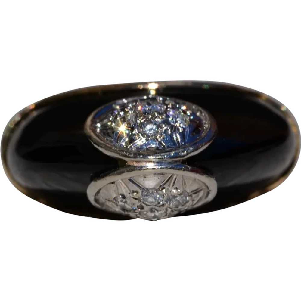 Mid Century Modern Onyx and Diamond Ring - image 1