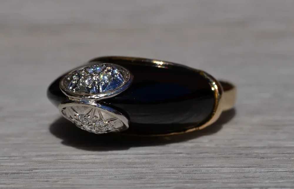 Mid Century Modern Onyx and Diamond Ring - image 2