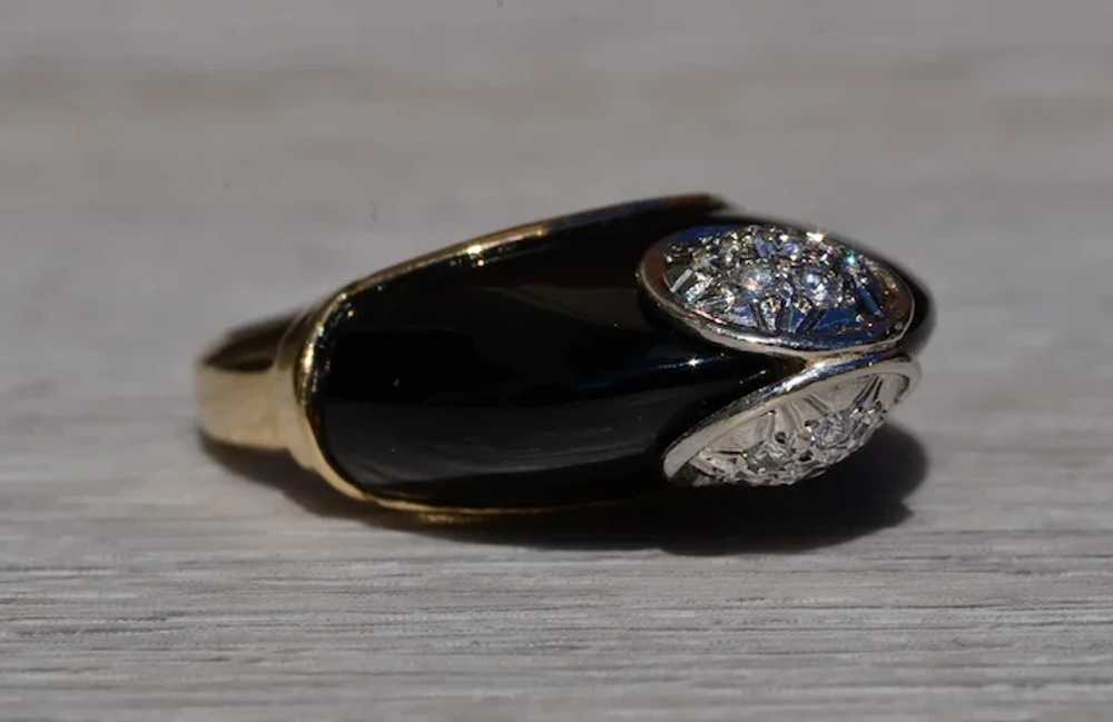 Mid Century Modern Onyx and Diamond Ring - image 5