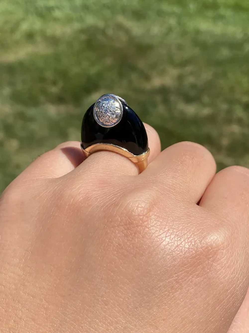 Mid Century Modern Onyx and Diamond Ring - image 8