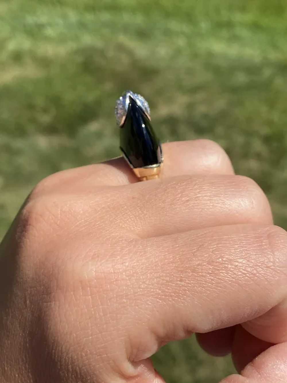 Mid Century Modern Onyx and Diamond Ring - image 9