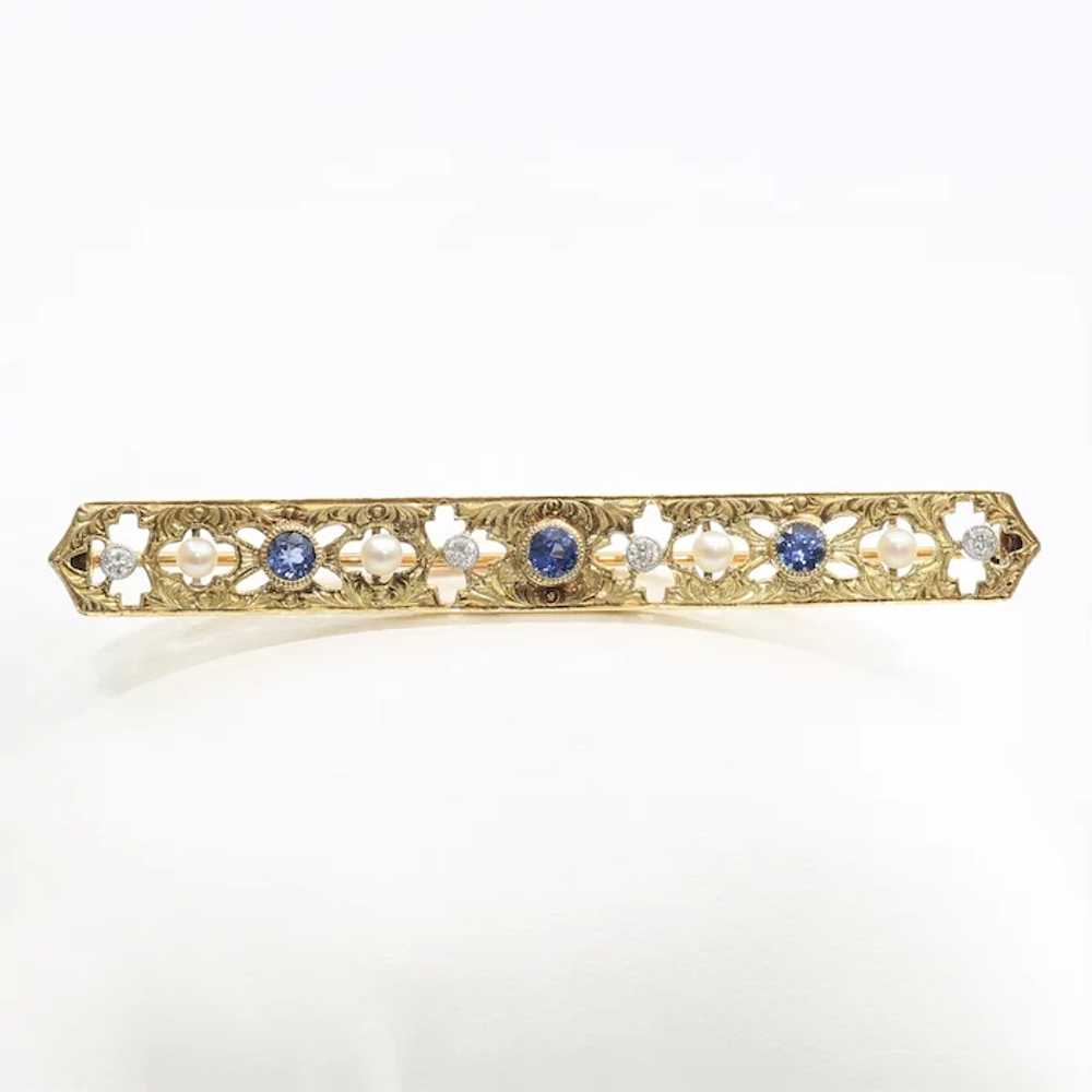 Antique Circa 1915 14K Sapphire, Pearl & Diamond … - image 7