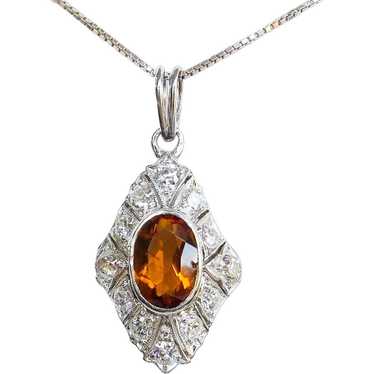 Vintage Lady's Diamond & Orange Citrine Pendant