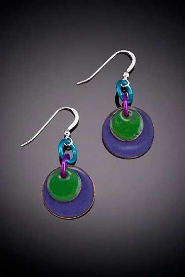Enameled Circular Earrings with Circular Accents
