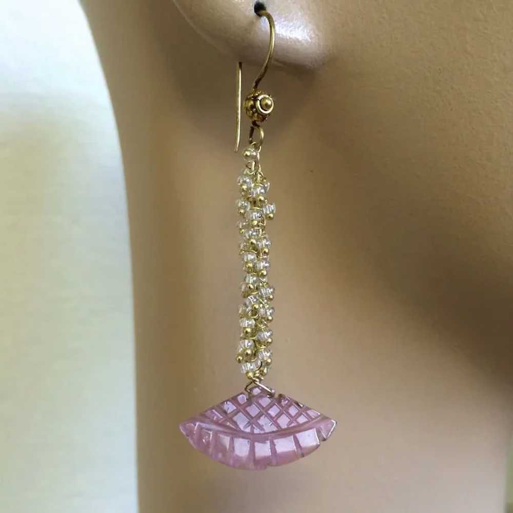 Pink Tourmaline carved vermeil bridal earrings Ca… - image 4