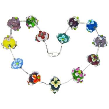 Artisan Lampwork Flowery Glass Bead Choker