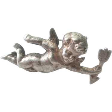 Vintage Sterling Silver Cherub Angel Brooch