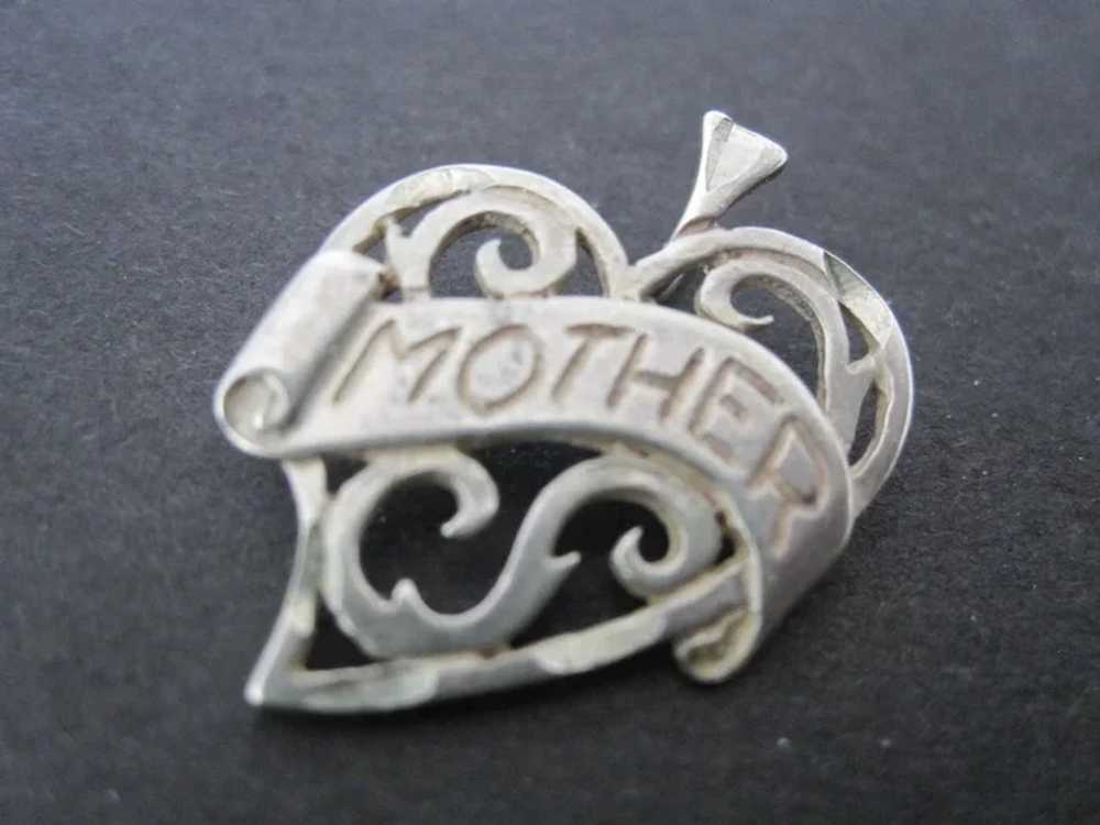 Vintage Sterling Silver Heart Mother Pendant - image 3