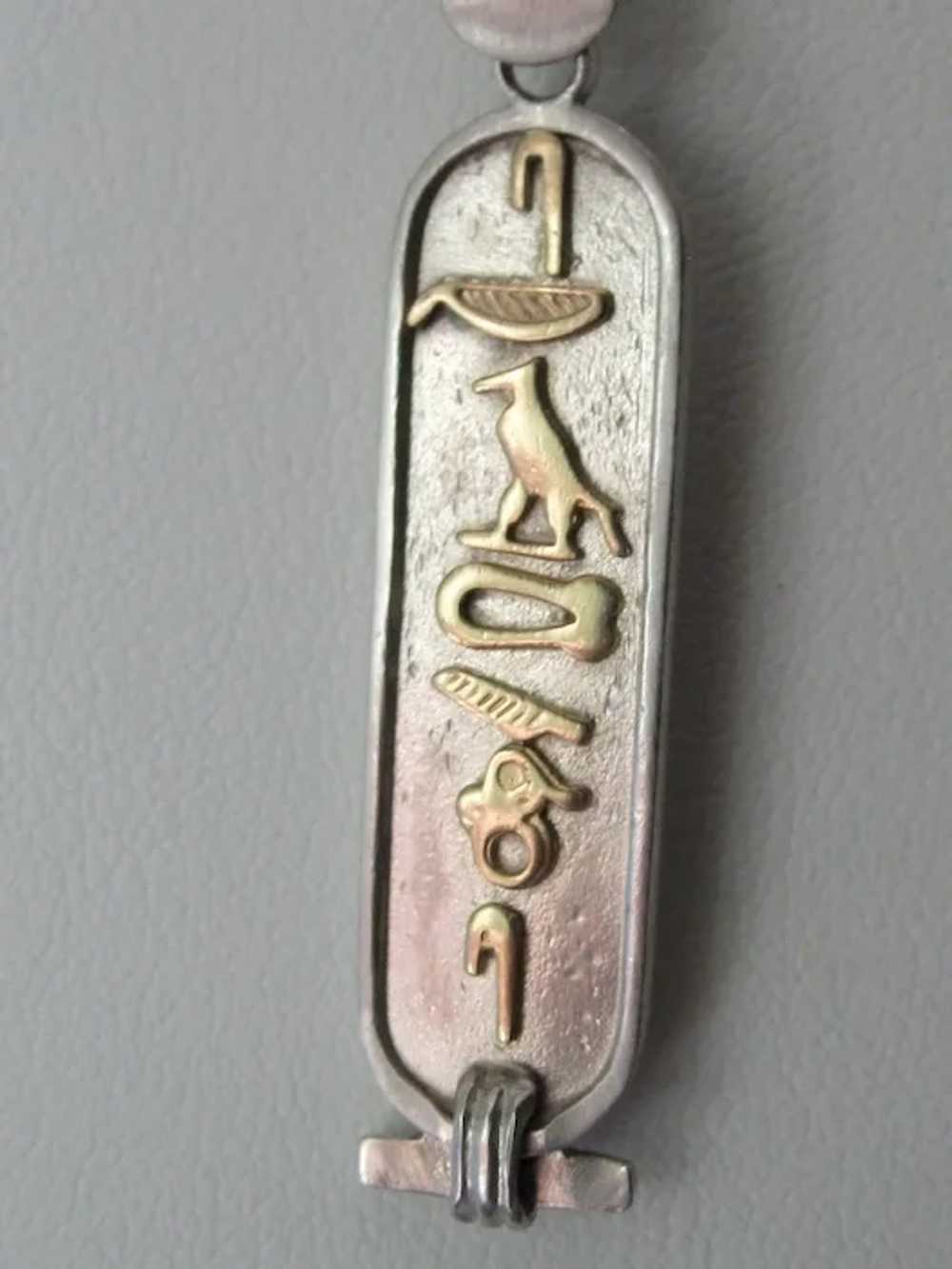Vintage Sterling Silver Egyptian Cartouche Pendan… - image 7