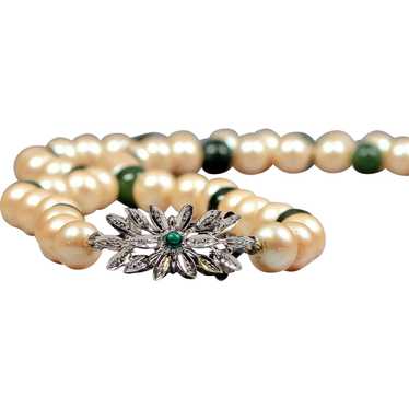 Nephrite pearl beads necklace femme - Old jade ne… - image 1