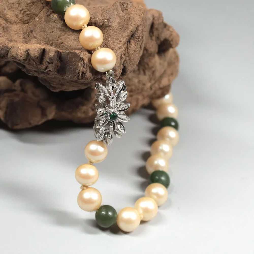 Nephrite pearl beads necklace femme - Old jade ne… - image 2