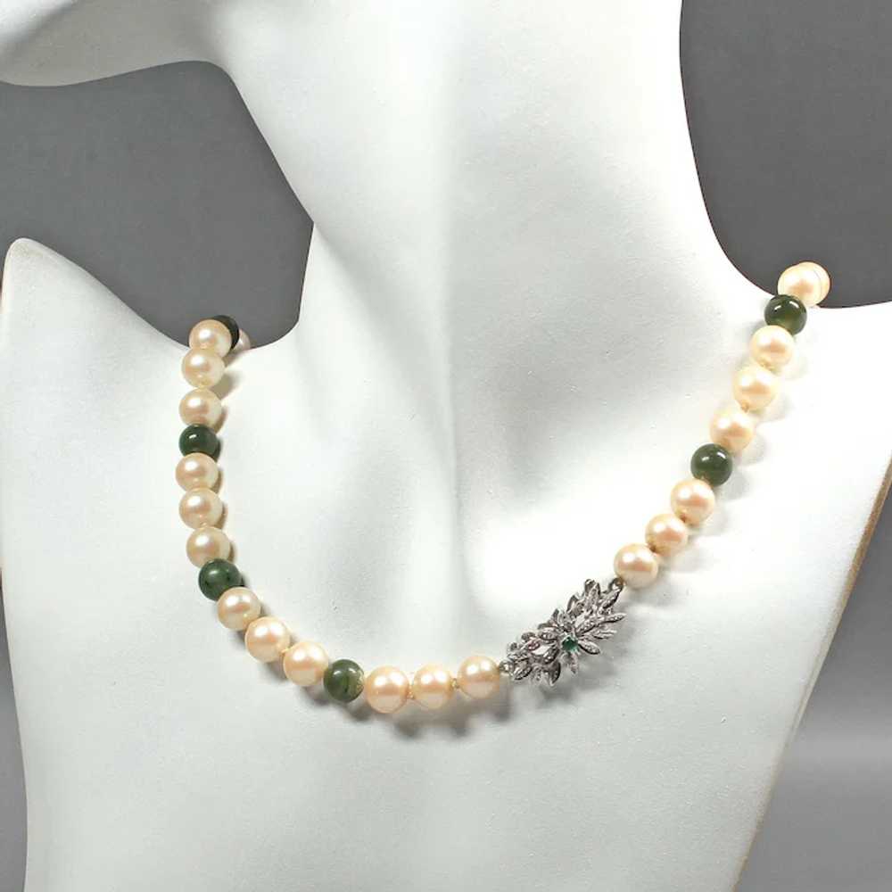 Nephrite pearl beads necklace femme - Old jade ne… - image 3